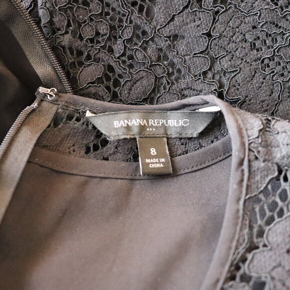 Banana Republic Women's Sz 8 Black Lace 1/4 Length Sleeve Crewneck Midi Dress‎ - Picture 12 of 14